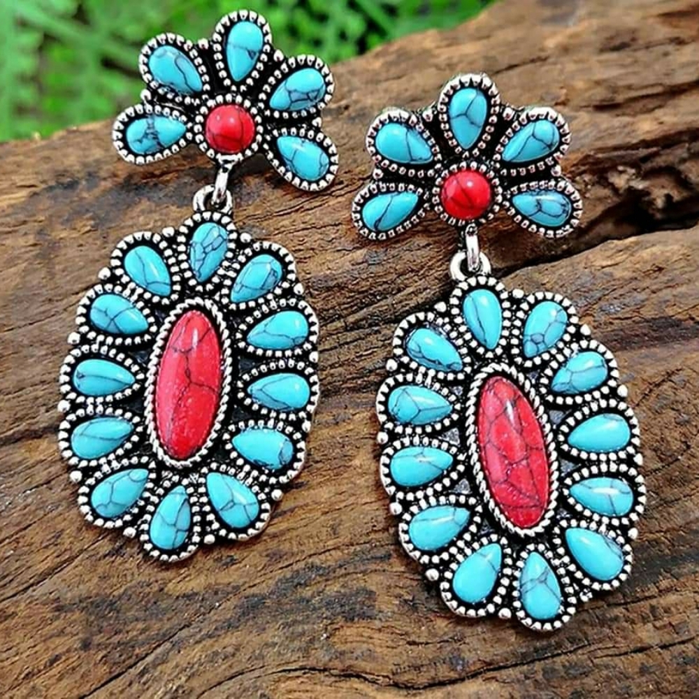 Blue w/red cracked stone earrings